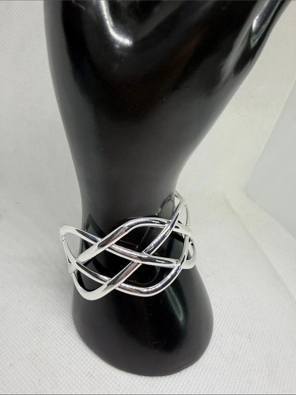 Sterling Silver Woven Pretzel Open Cuff Bracelet - Picture 4 of 8